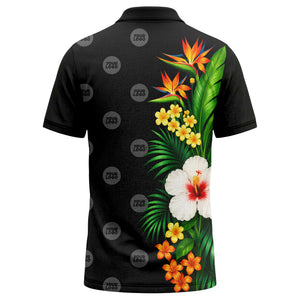 bird of paradise & hibiscus floral polo shirt for men