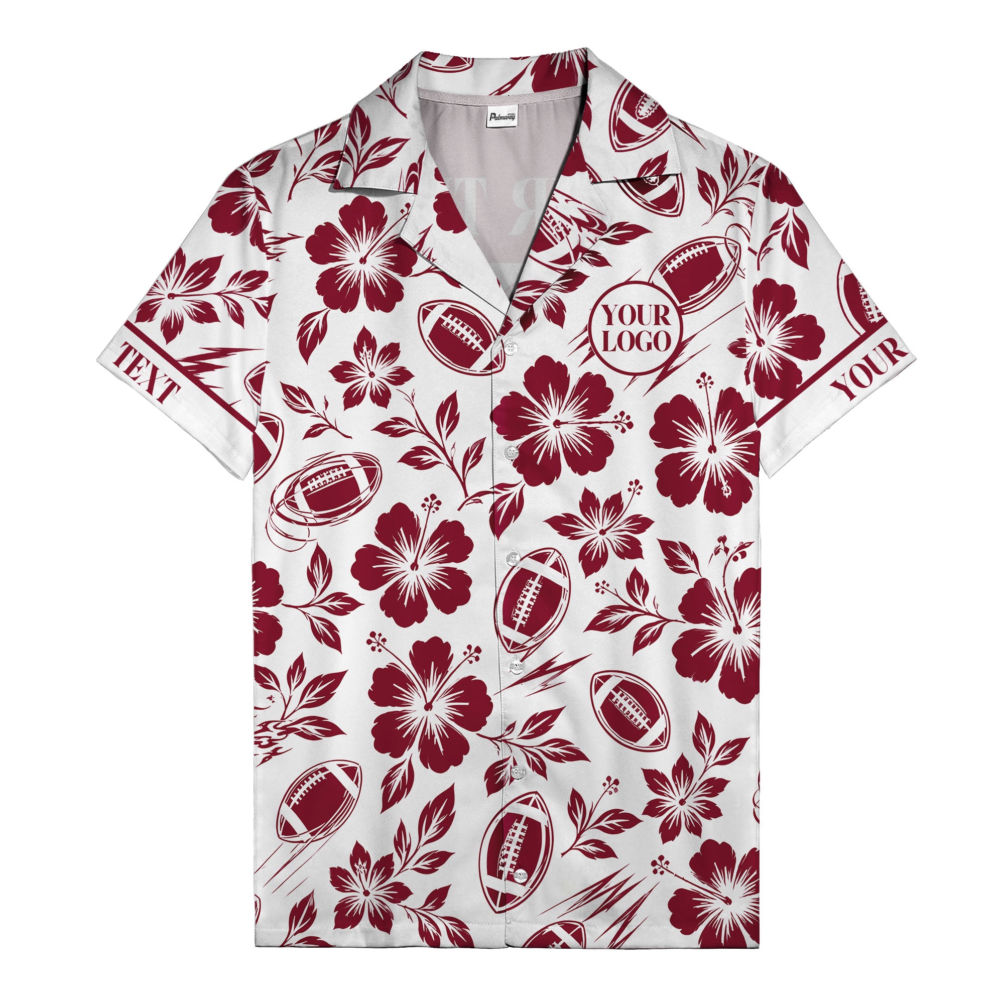 black hibiscus flowers & football silhouettes hawaiian shirt for men