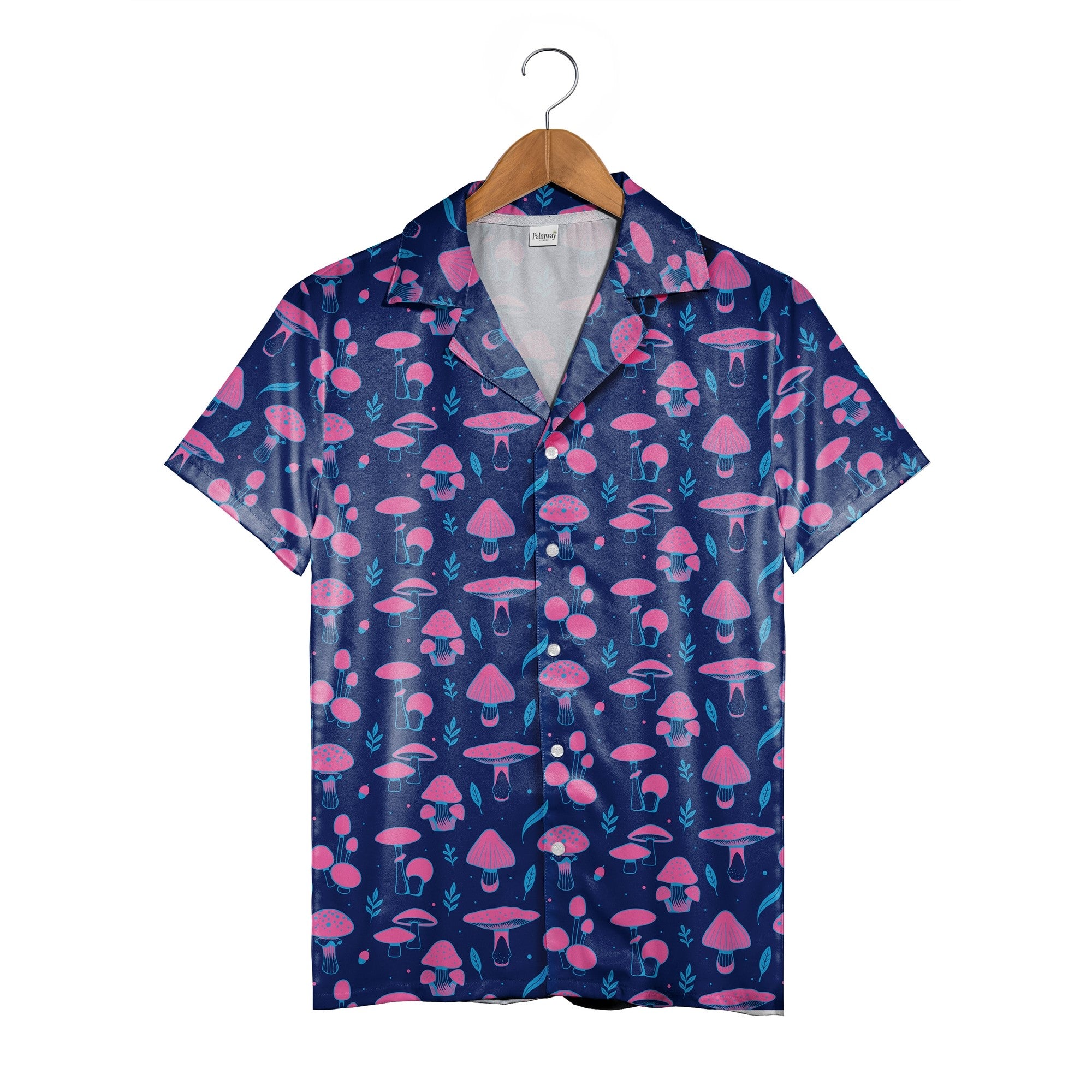 Black Psychedelic Neon Mushroom Hawaiian Shirt with Vibrant Trippy Colors