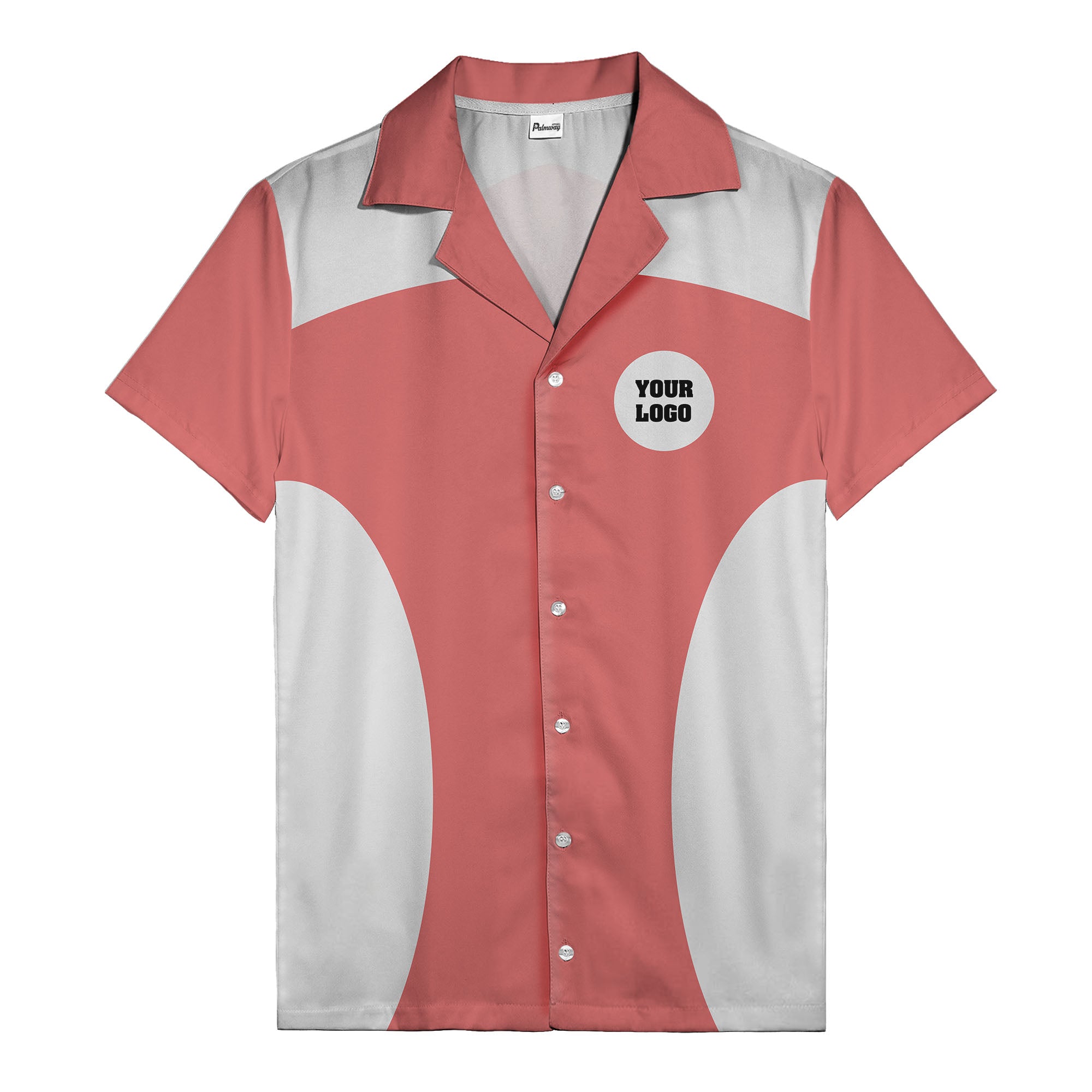 black silver geometric bowling hawaiian shirt with custom logo patch