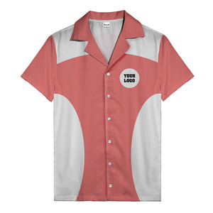 black silver geometric bowling hawaiian shirt with custom logo patch
