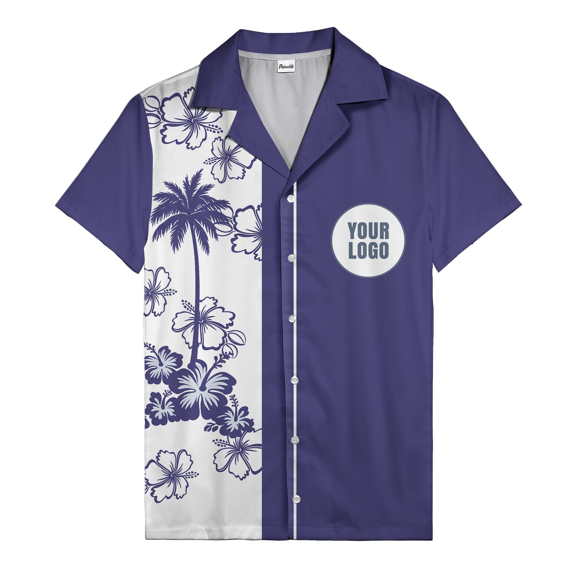 black white palm tree hibiscus panel graphic hawaiian shirt for men