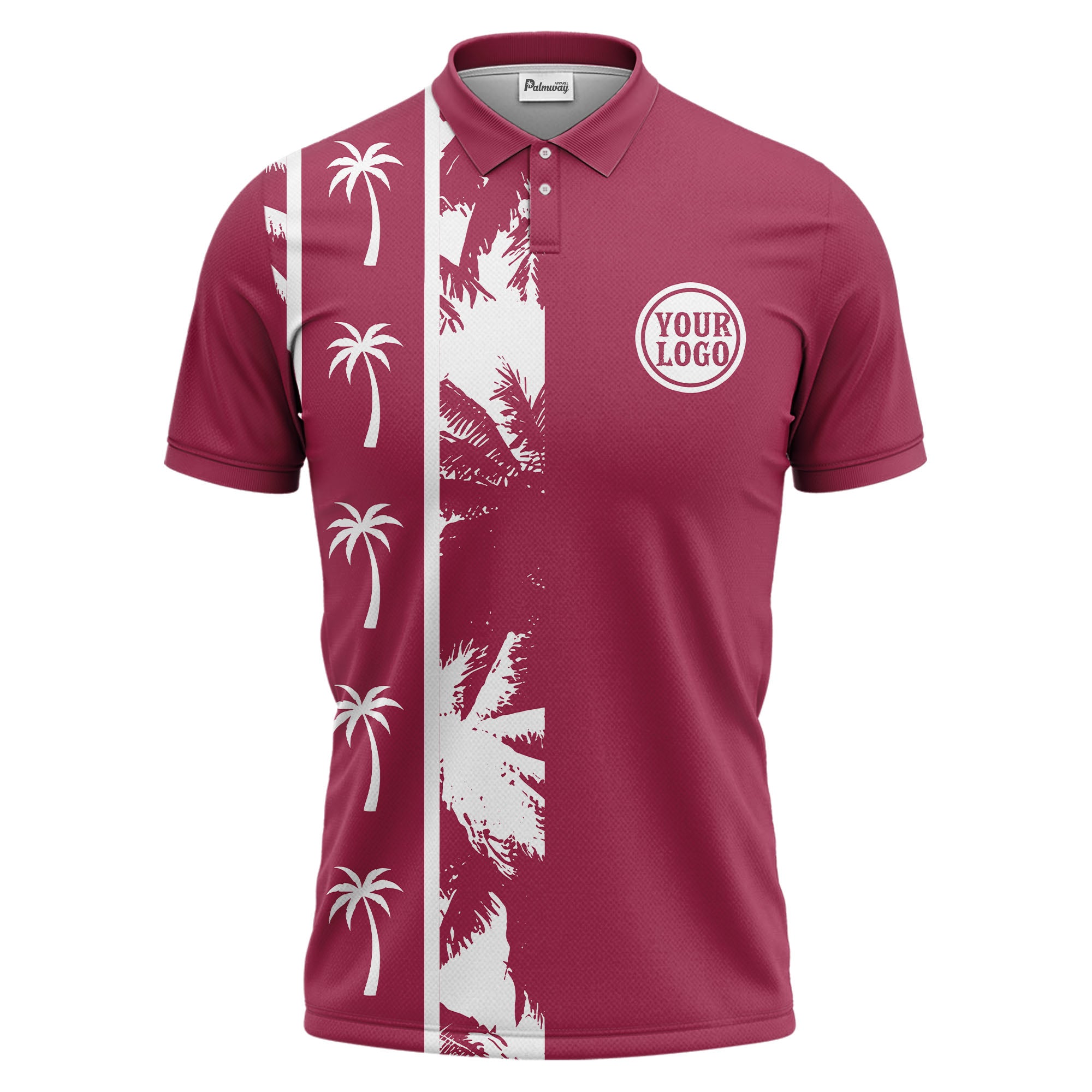 black white palm tree silhouette vertical stripe polo shirt for men