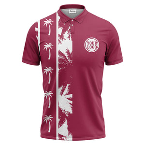 black white palm tree silhouette vertical stripe polo shirt for men