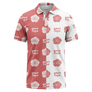 black white rose repeat custom logo monochrome polo shirt