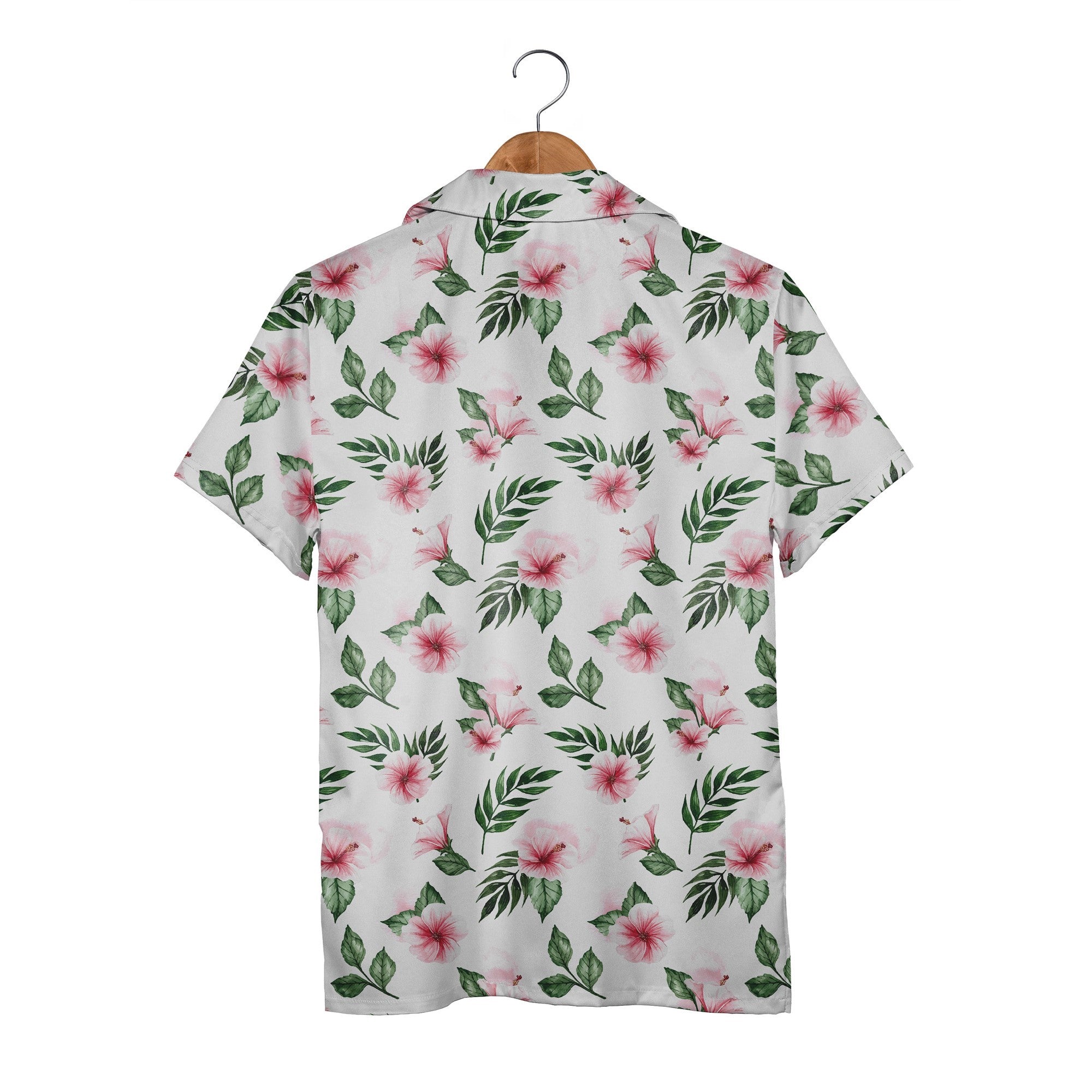 Blush Garden Hawaiian Shirt with Watercolor Hibiscus in Rose Pink Tones
