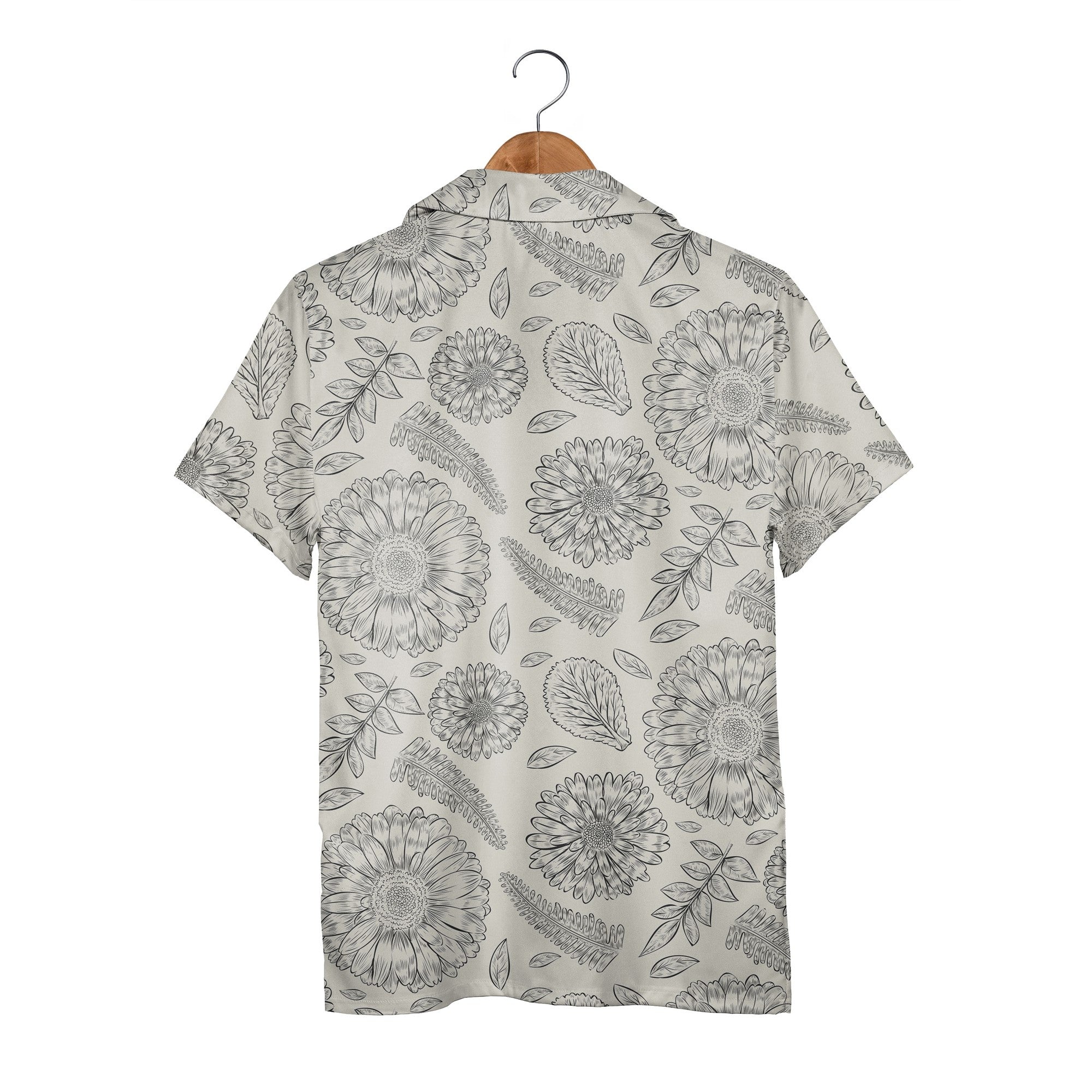 Botanical Line Art Flower Hawaiian Shirt with Fern Fronds Vintage