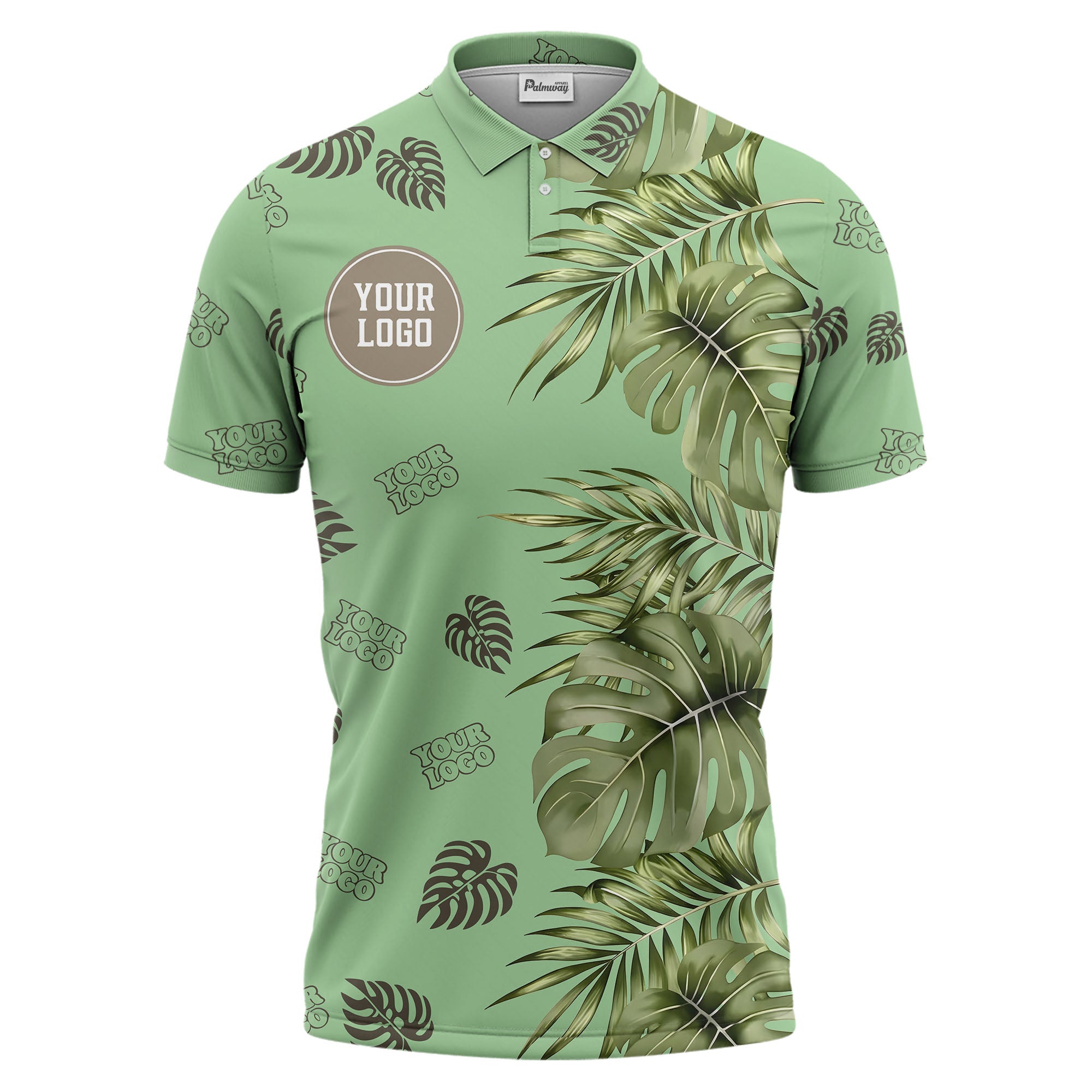 botanical tropical leaf polo shirt | custom color jungle all-over print