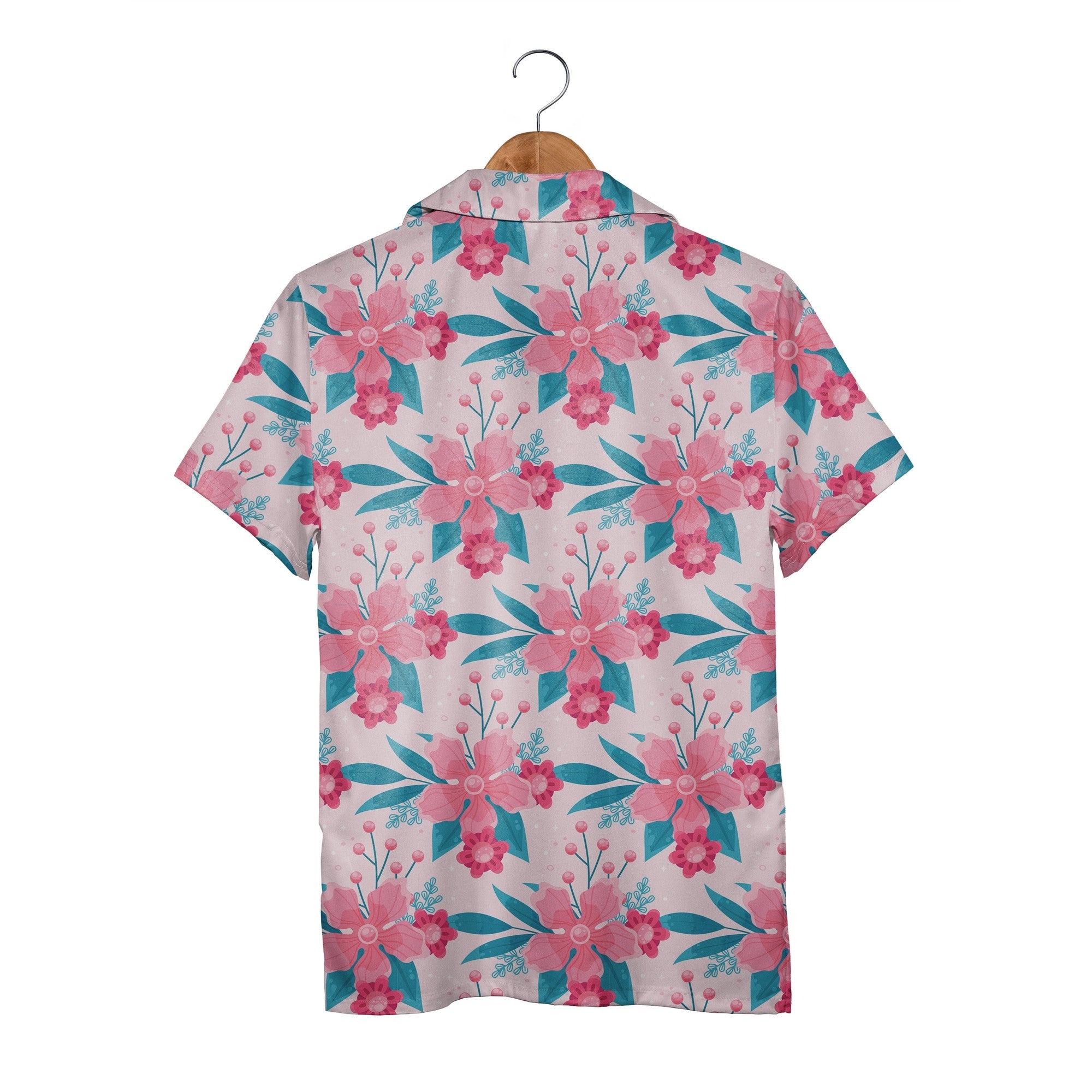 Bubblegum Bloom Hawaiian Shirt with Teal Berry Accents