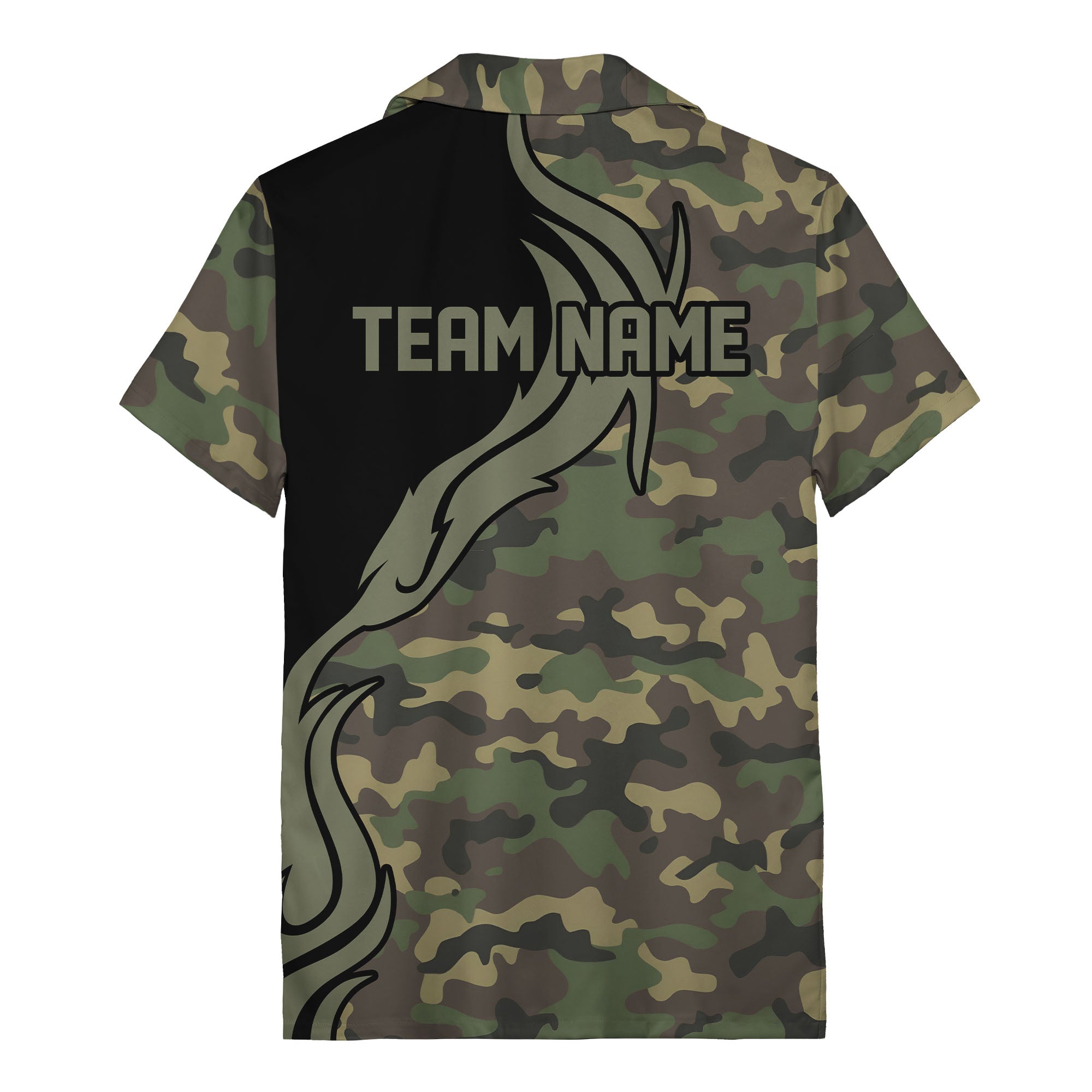 camouflage palm tree silhouette black panel hawaiian shirt