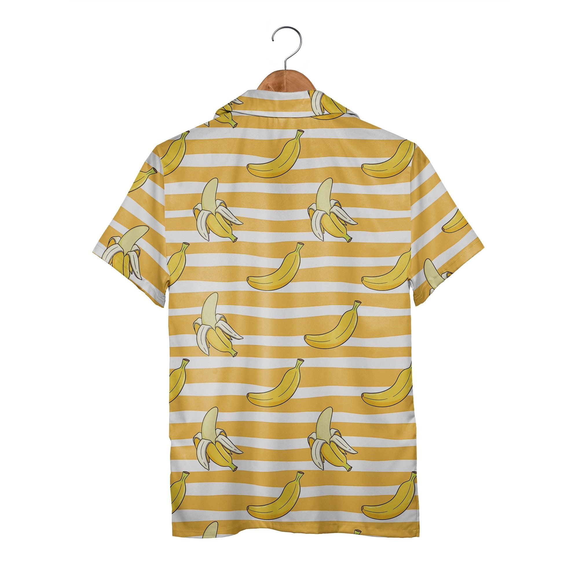 Cartoon Banana Hawaiian Shirt on Yellow and White Wavy Stripes