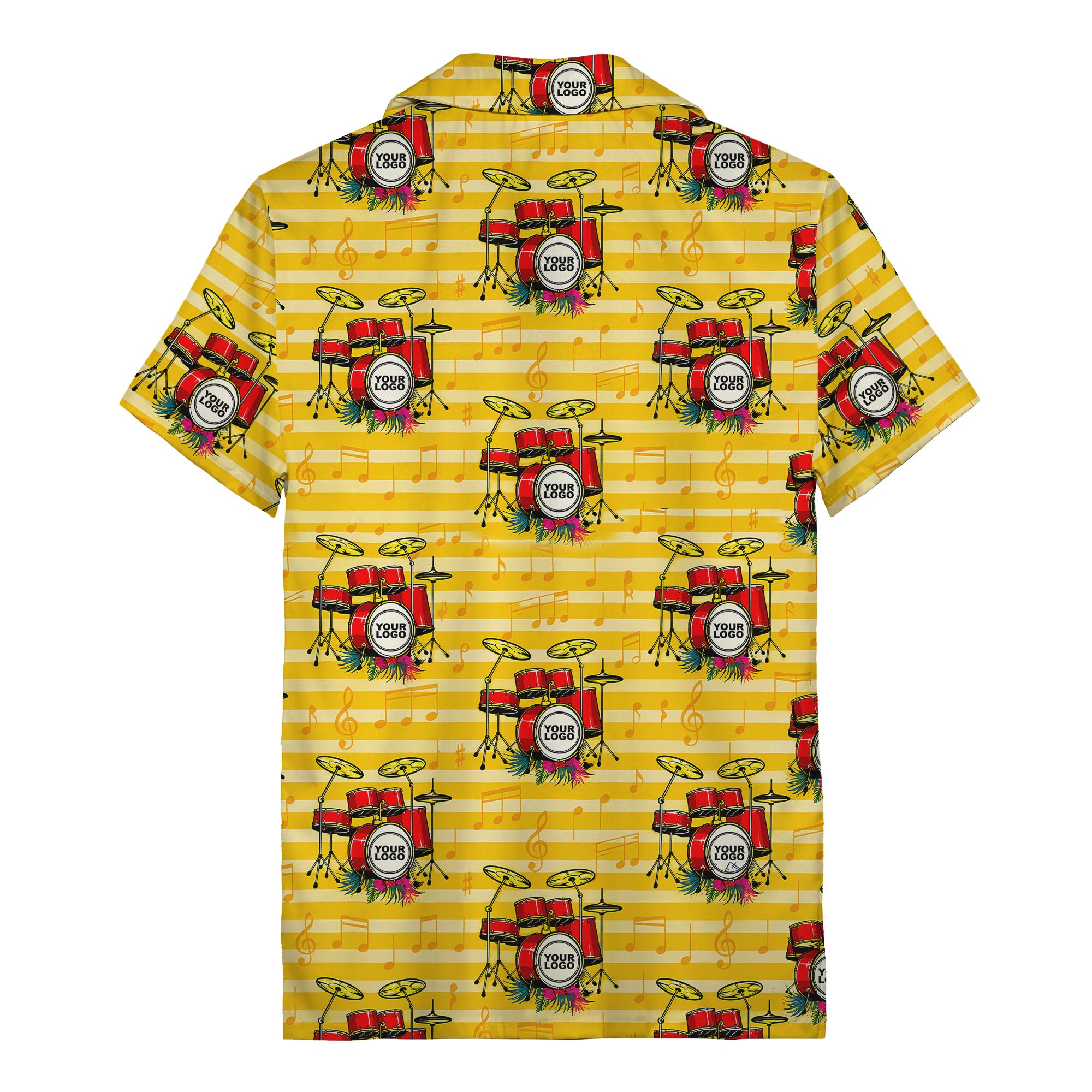 Cartoon Drum Kits & Musical Notes Yellow Hawaiian Shirt