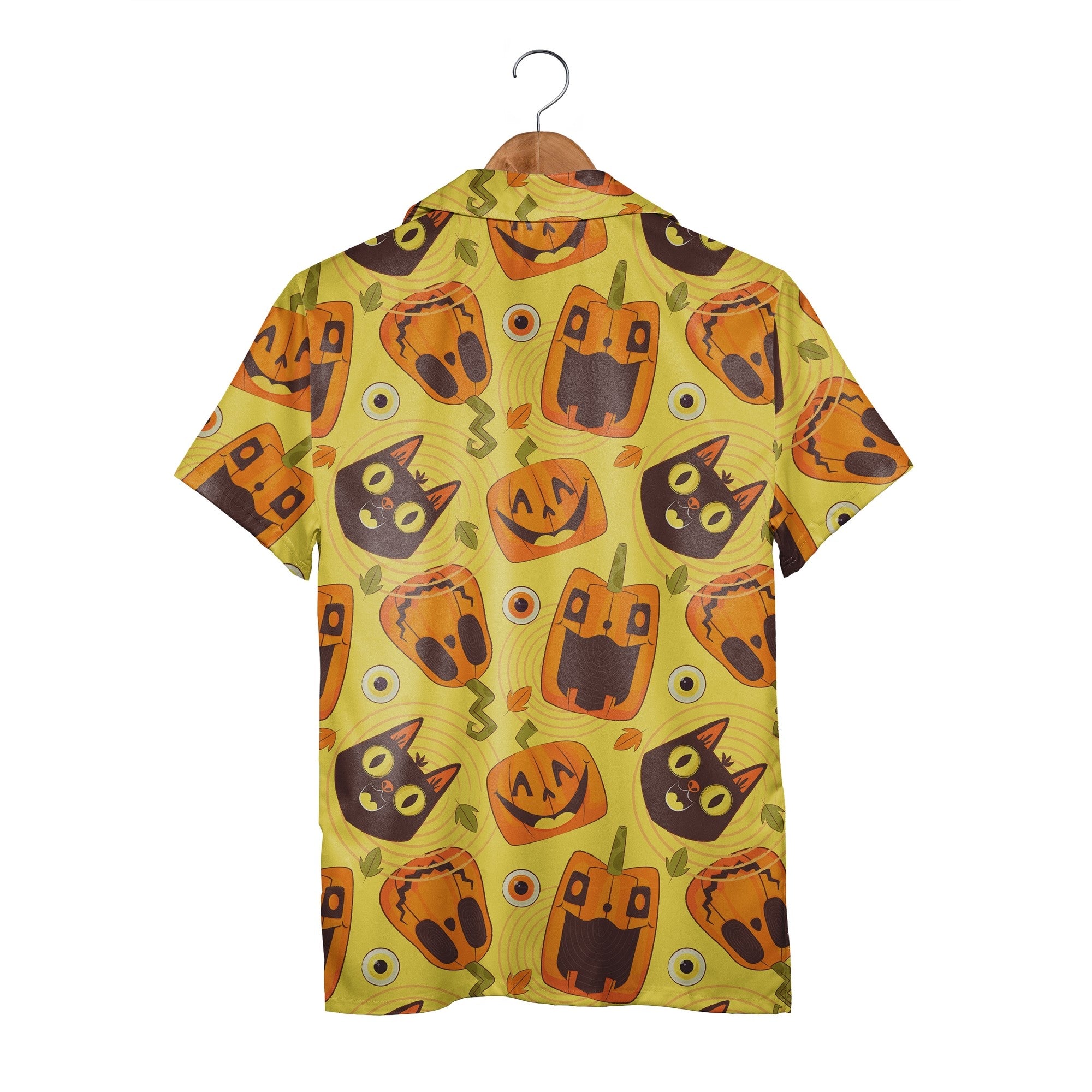Cartoon Halloween Hawaiian Shirt with Jack-o-Lanterns and Black Cats