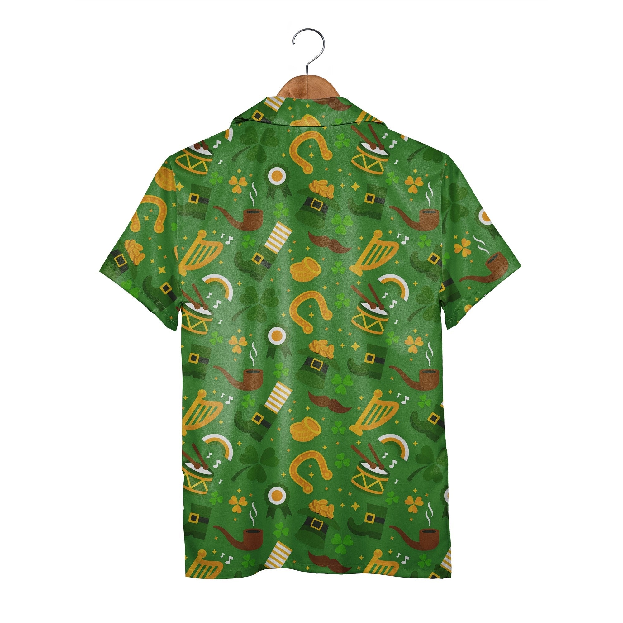 Celtic Music Hawaiian Shirt with Irish Harps Drums and Dancing Shamrocks