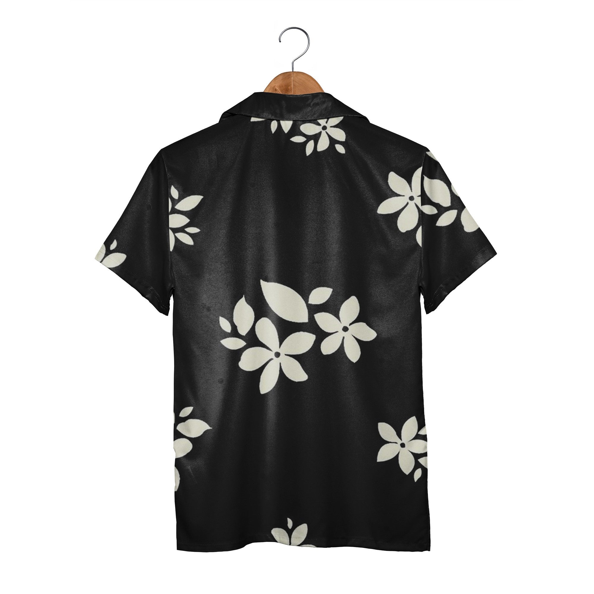 Classic Noir Hawaiian Shirt with Ivory Floral Scatter Pattern