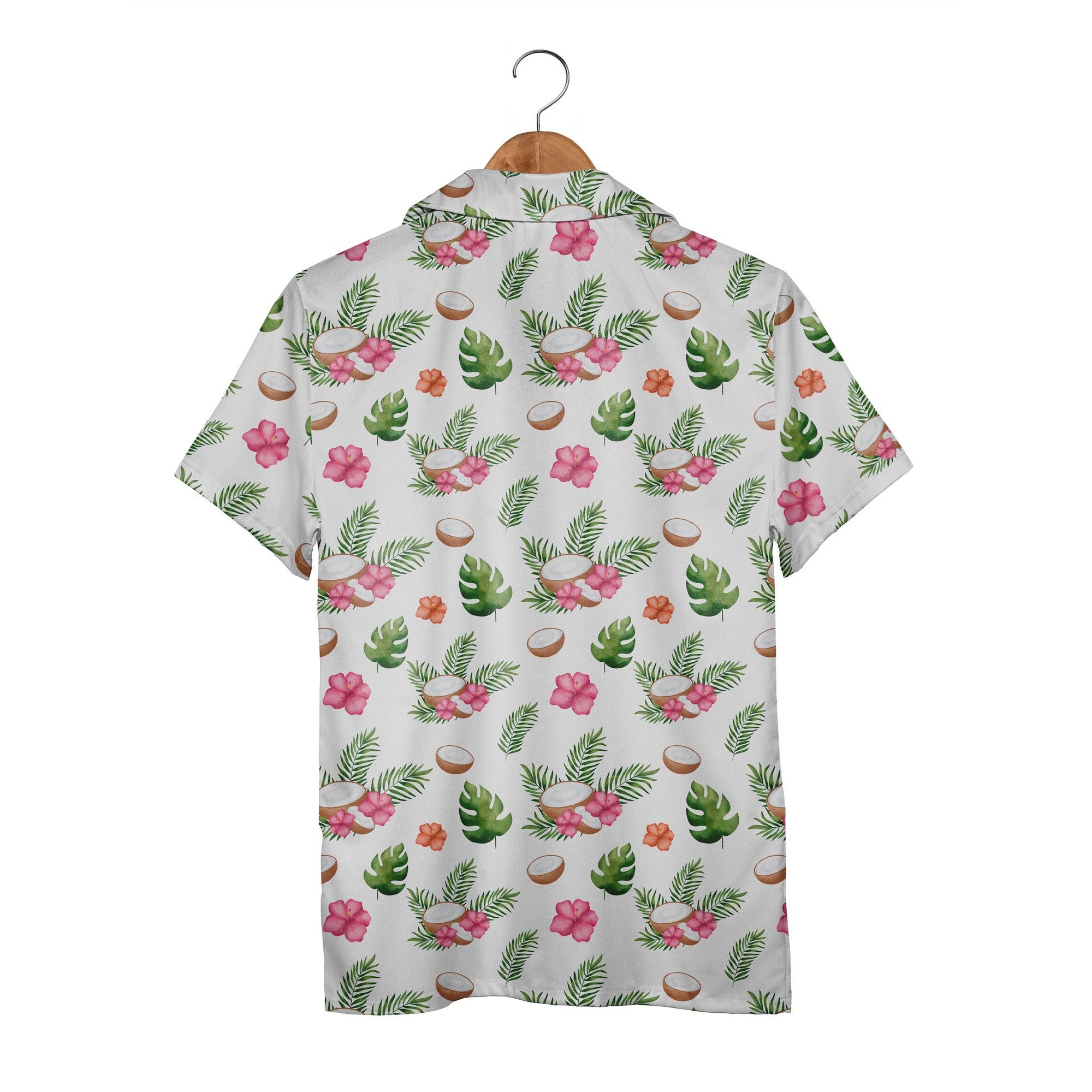 Coconut Breeze Hawaiian Shirt with Watercolor Hibiscus and Palm Fronds