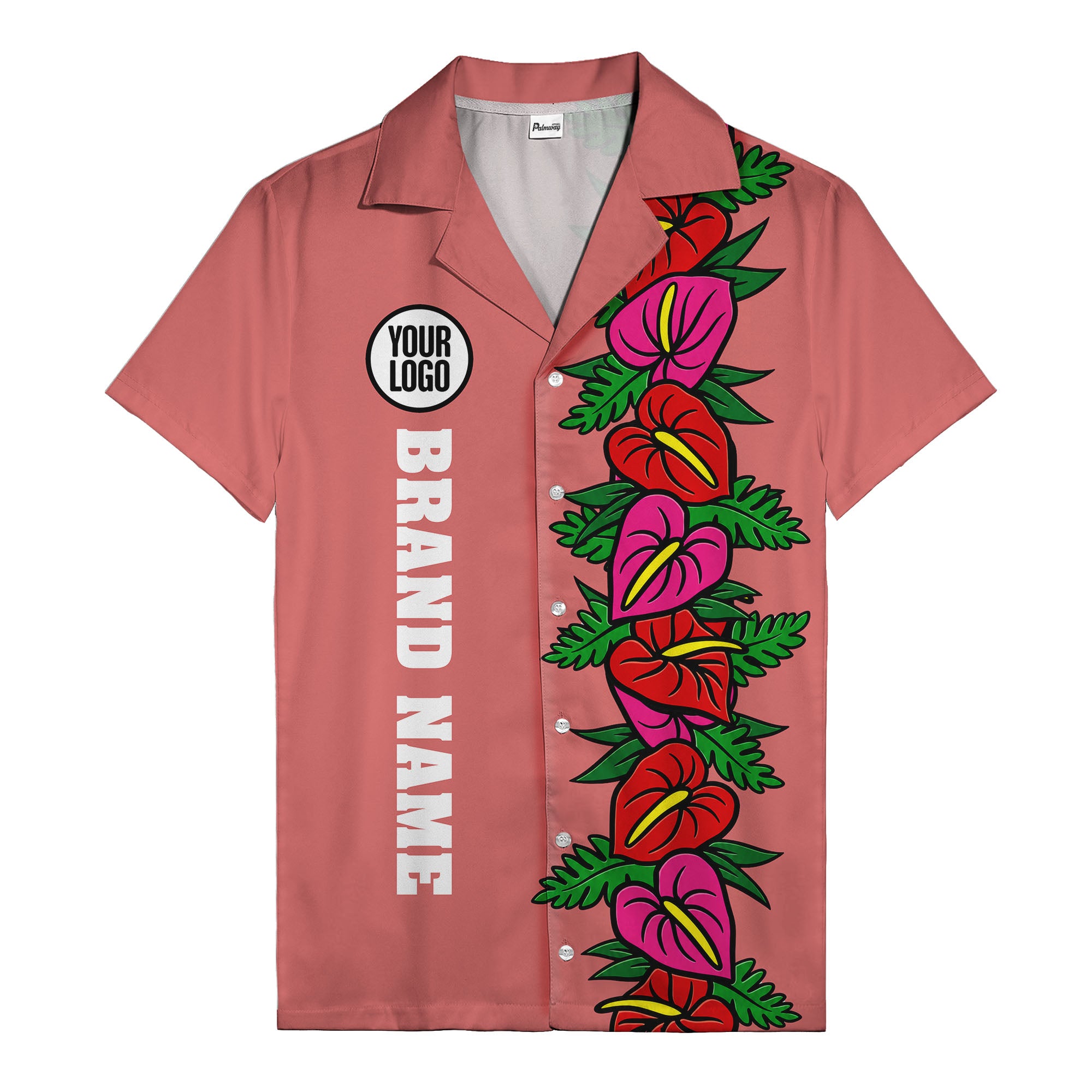 coral anthurium blooms & emerald leaf stripes hawaiian shirt for men