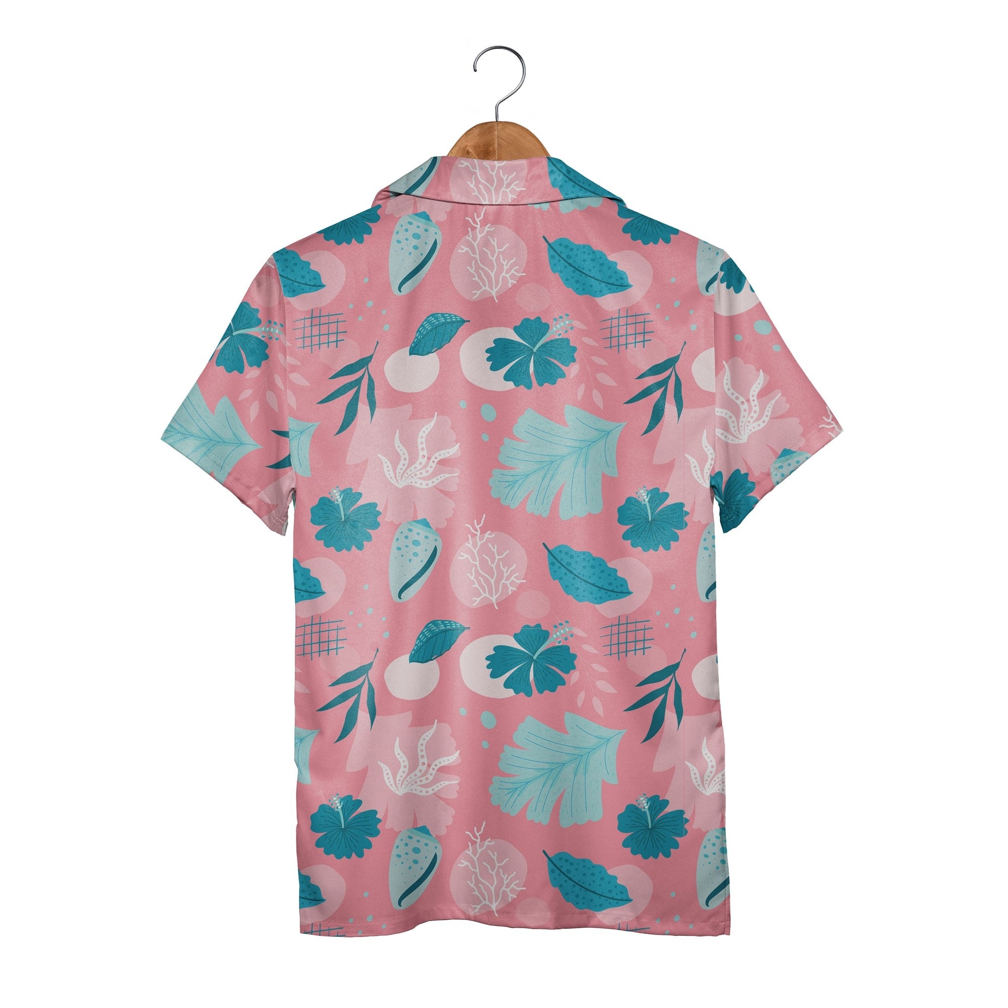 Coral Reef Hawaiian Shirt with Conch Shells and Hibiscus