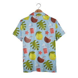 Cream Coconut Cocktail Hawaiian Shirt with Monstera Melon and Conch Shells