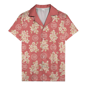 cream floral bouquets & gold circular logos watercolor hawaiian shirt