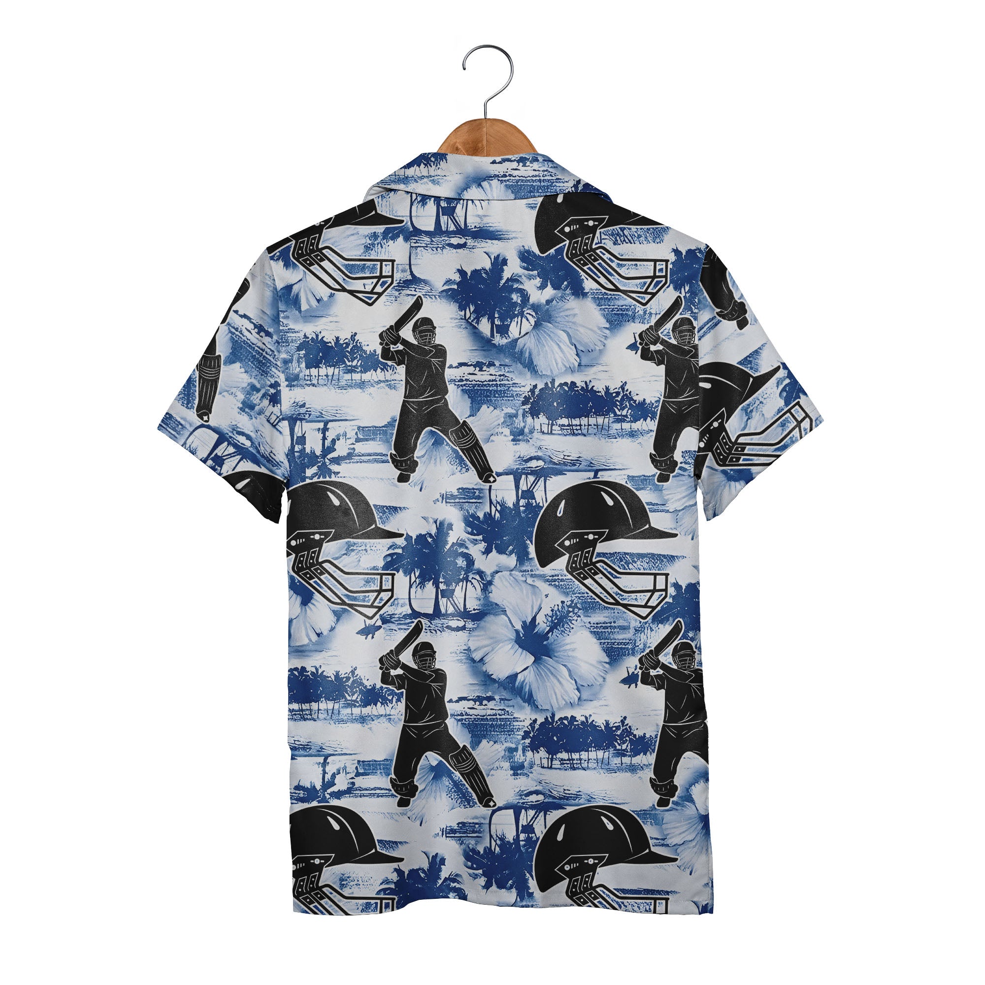 Cricket Tropical Hawaiian Shirt - Players Helmets Palm Trees Hibiscus Floral