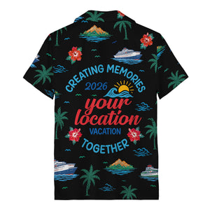 cruise ship & palm fronds watercolor vacation memories hawaiian shirt