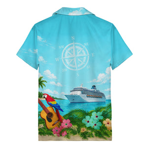 cruise ship parrot & guitar beach scene hawaiian shirt