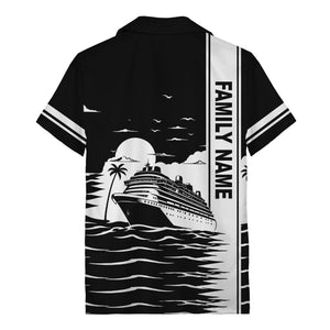 cruise ship silhouette sunset palm trees hawaiian shirt