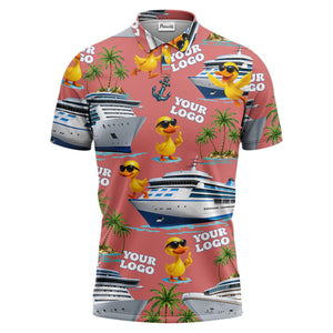 cruise ship & sunglasses ducks cartoon islands polo shirt for men