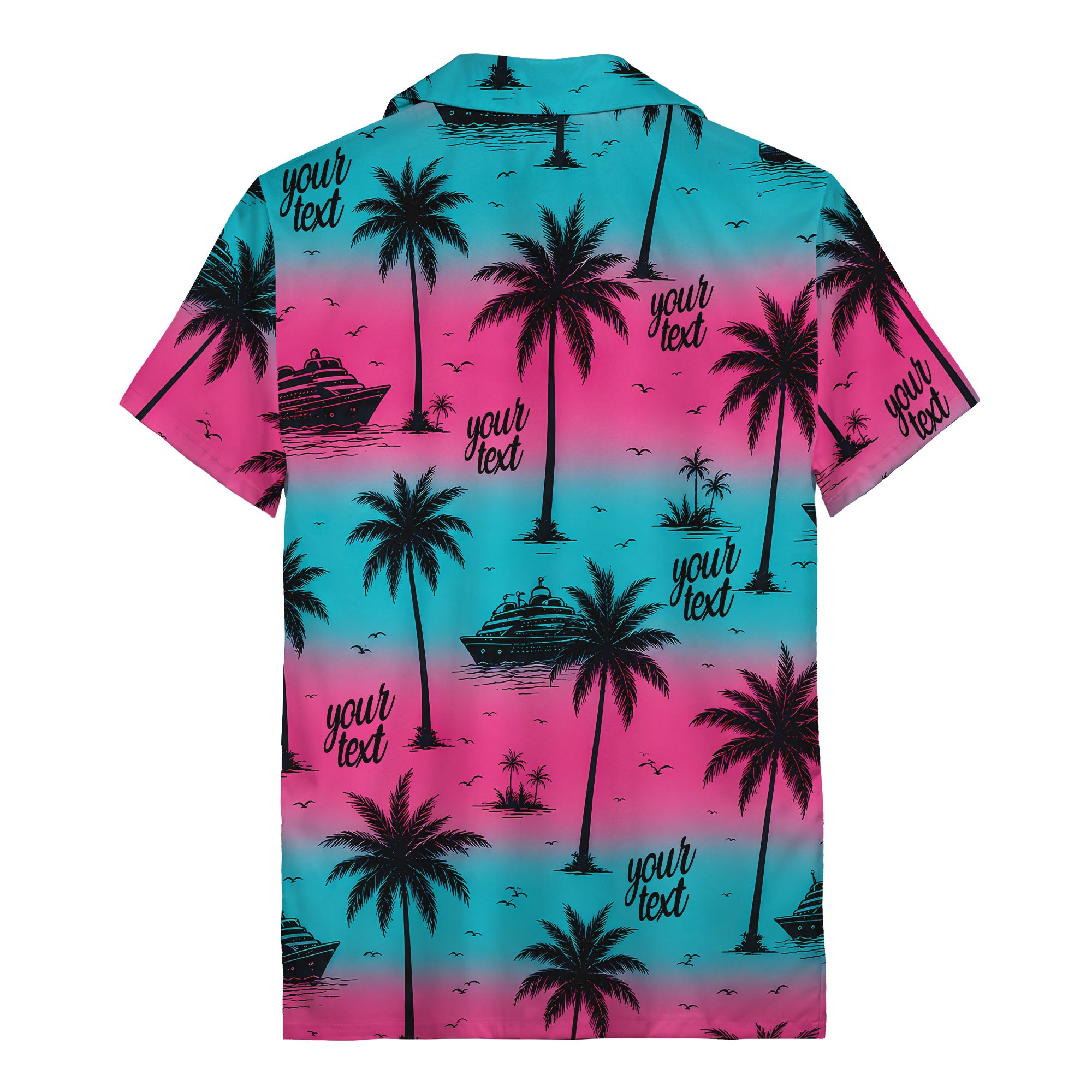 cruise ships & palm trees sunset coral pink hawaiian shirt