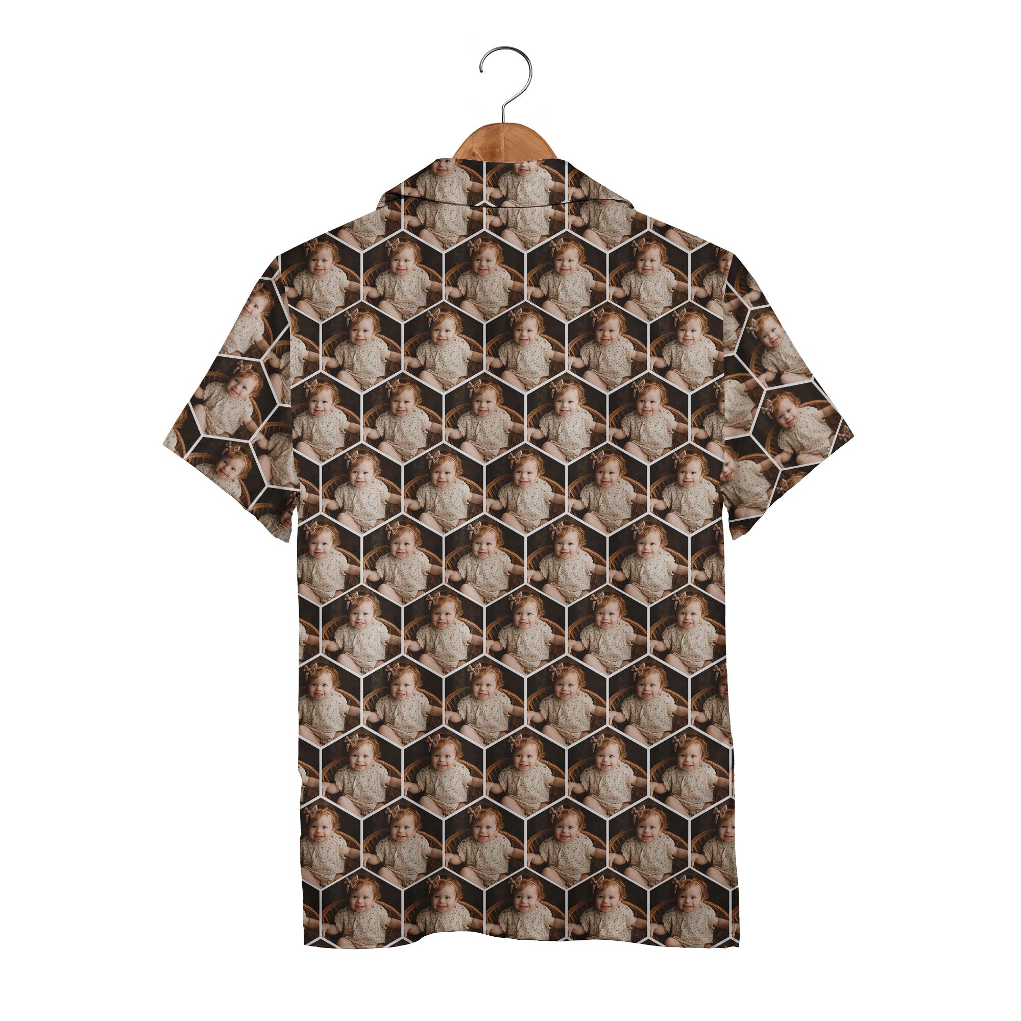 Custom Baby Photo Hawaiian Shirt - Personalized Hexagon Pattern Family Gift Idea