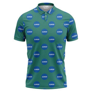 custom color logo polo shirt | bold branded repeating pattern