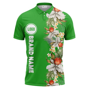 custom color tropical floral polo shirt | orchid & plumeria exotic all-over print
