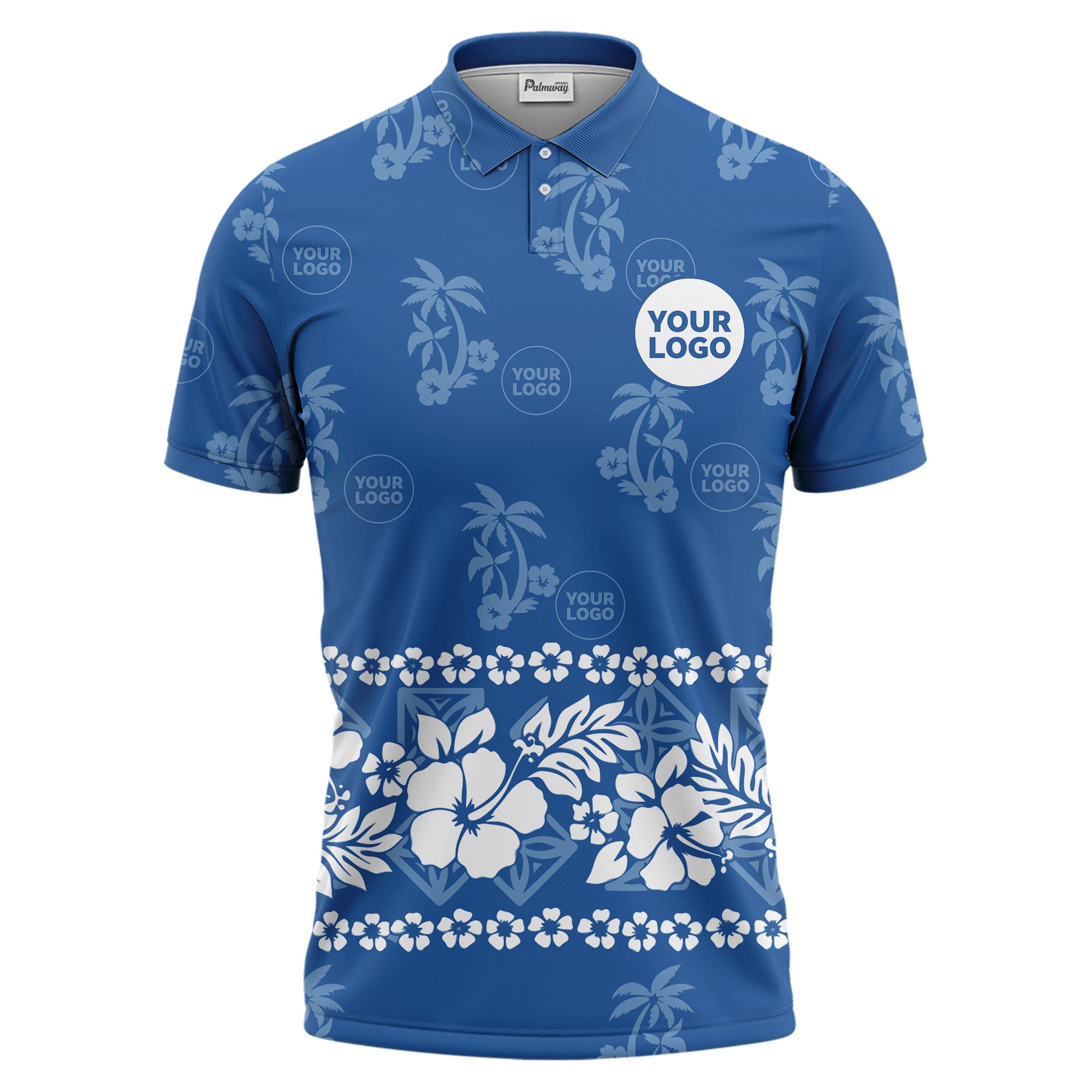 custom color tropical hawaiian polo shirt | hibiscus & palm tree all-over print