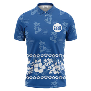 custom color tropical hawaiian polo shirt | hibiscus & palm tree all-over print