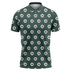 custom geometric circles logo polo shirt in red white black for men