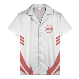 custom logo geometric stripes hawaiian shirt men's aloha button down