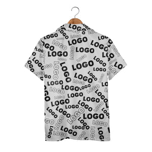 Custom Logo Hawaiian Shirt - Black White Typographic Text Repeat Monochrome Design