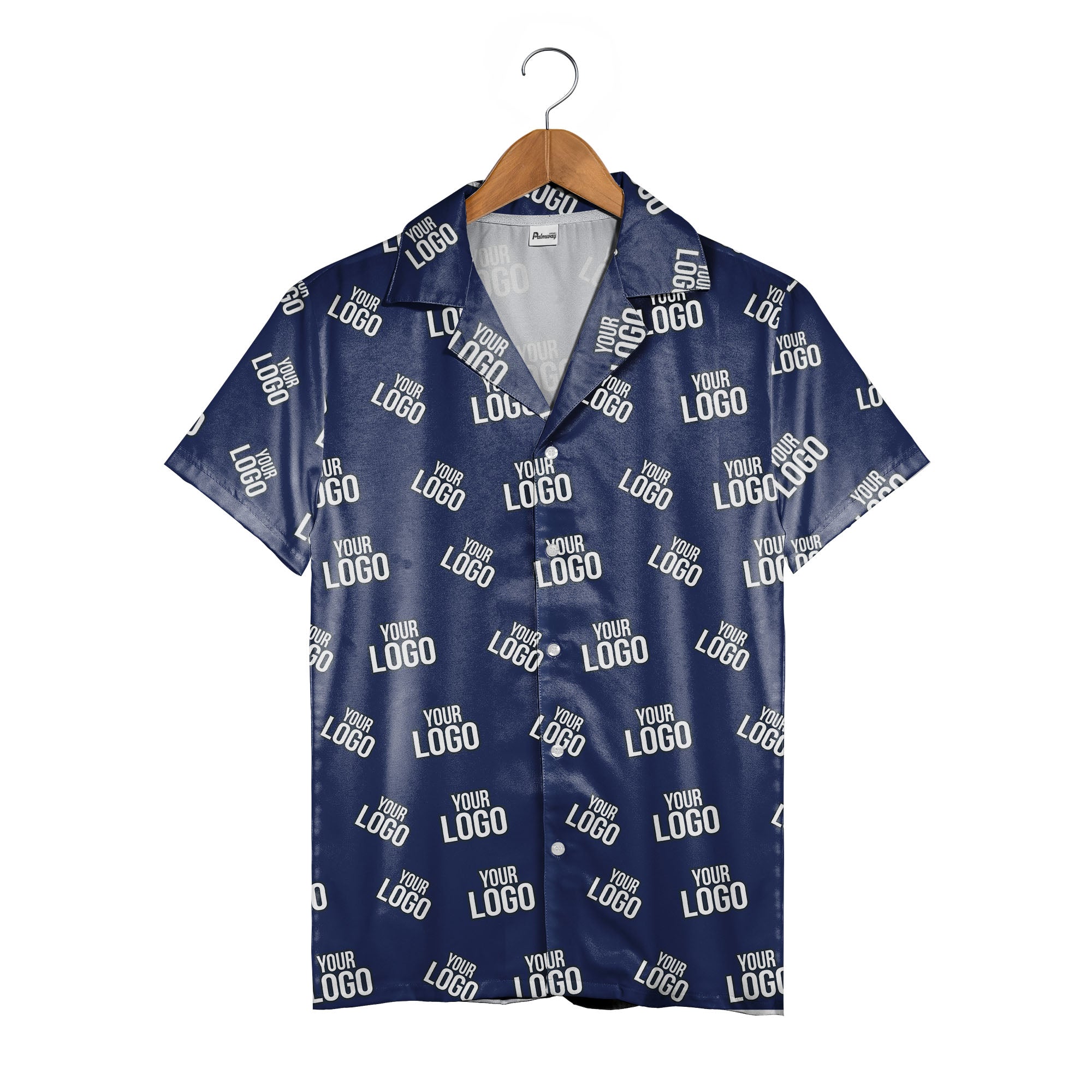 Navy - Custom Logo Hawaiian Shirt - Personalized Branded Repeating Text Pattern Design