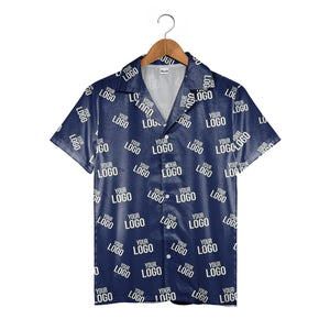 Navy - Custom Logo Hawaiian Shirt - Personalized Branded Repeating Text Pattern Design