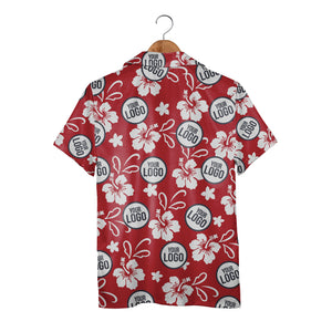 Custom Logo Hibiscus Hawaiian Shirt - Tropical Floral Red White Navy Personalized