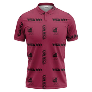 custom logo & text repeat pattern black polo shirt for men
