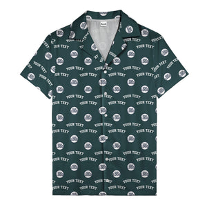 Custom Logo & Text Repeating Red White Blue Illustrated Hawaiian Shirt For Men