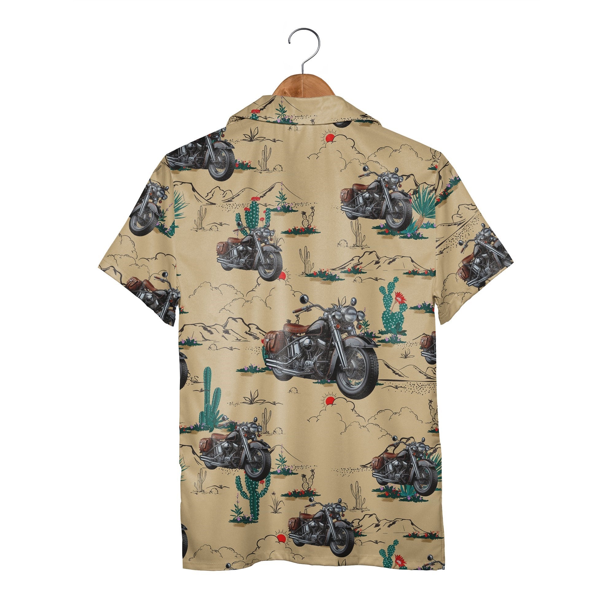Custom Motorcycle Desert Hawaiian Shirt with Cactus Landscape