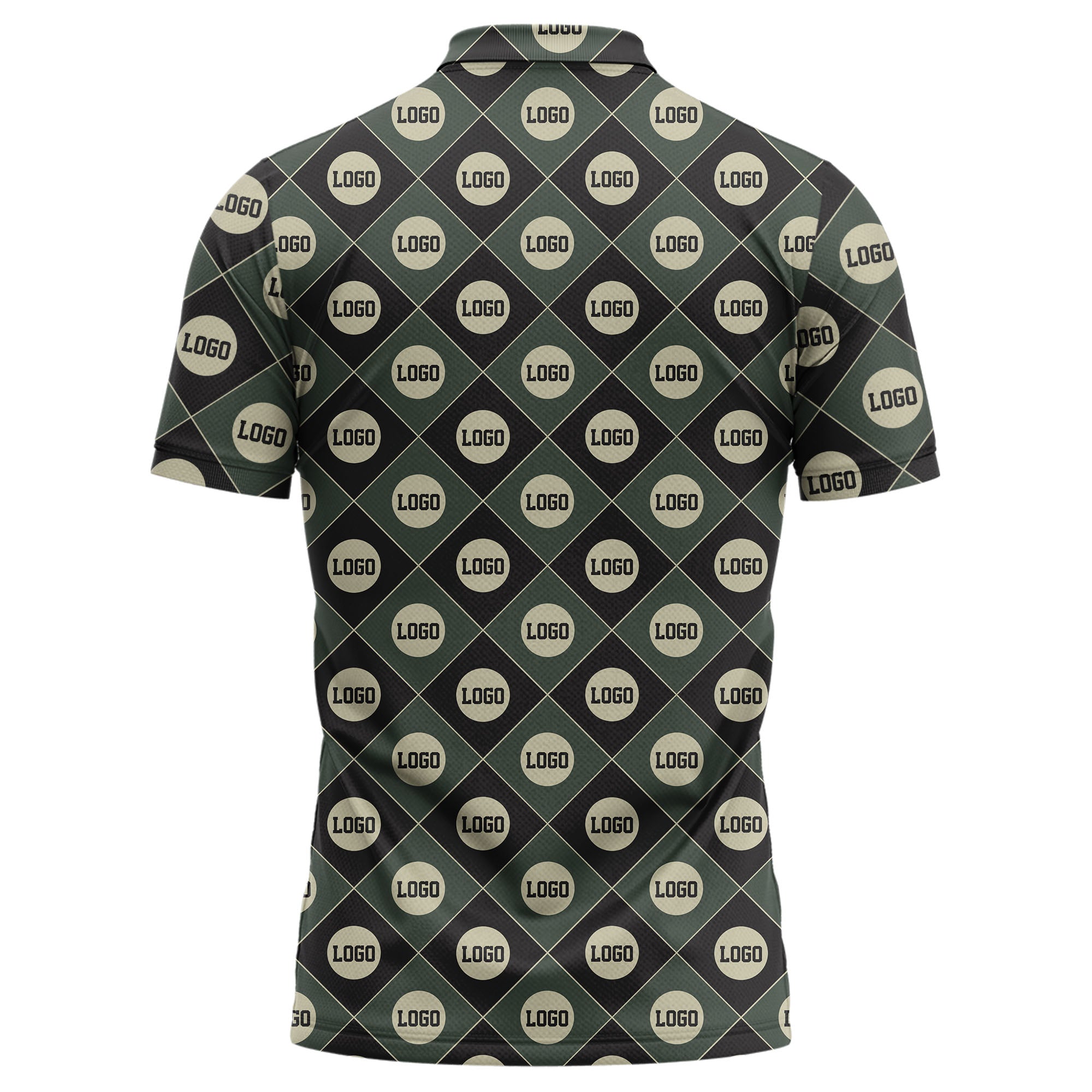 custom multi color geometric logo pattern polo shirt with diamond shapes branding design hawaiian shirt