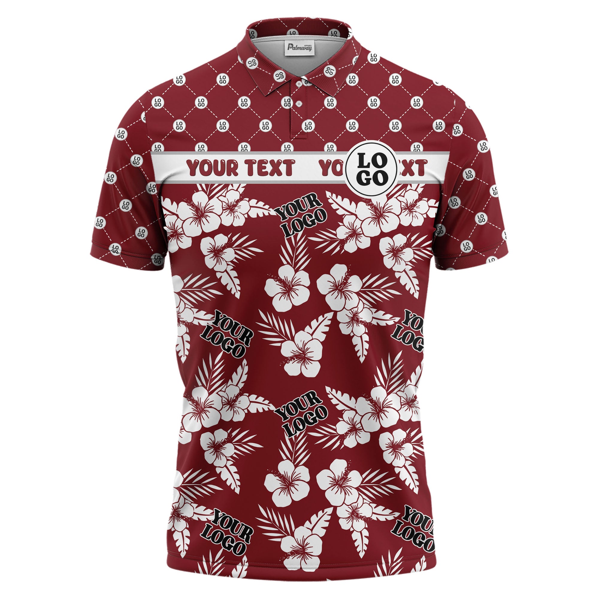 tropical hibiscus custom logo polo hawaiian shirt