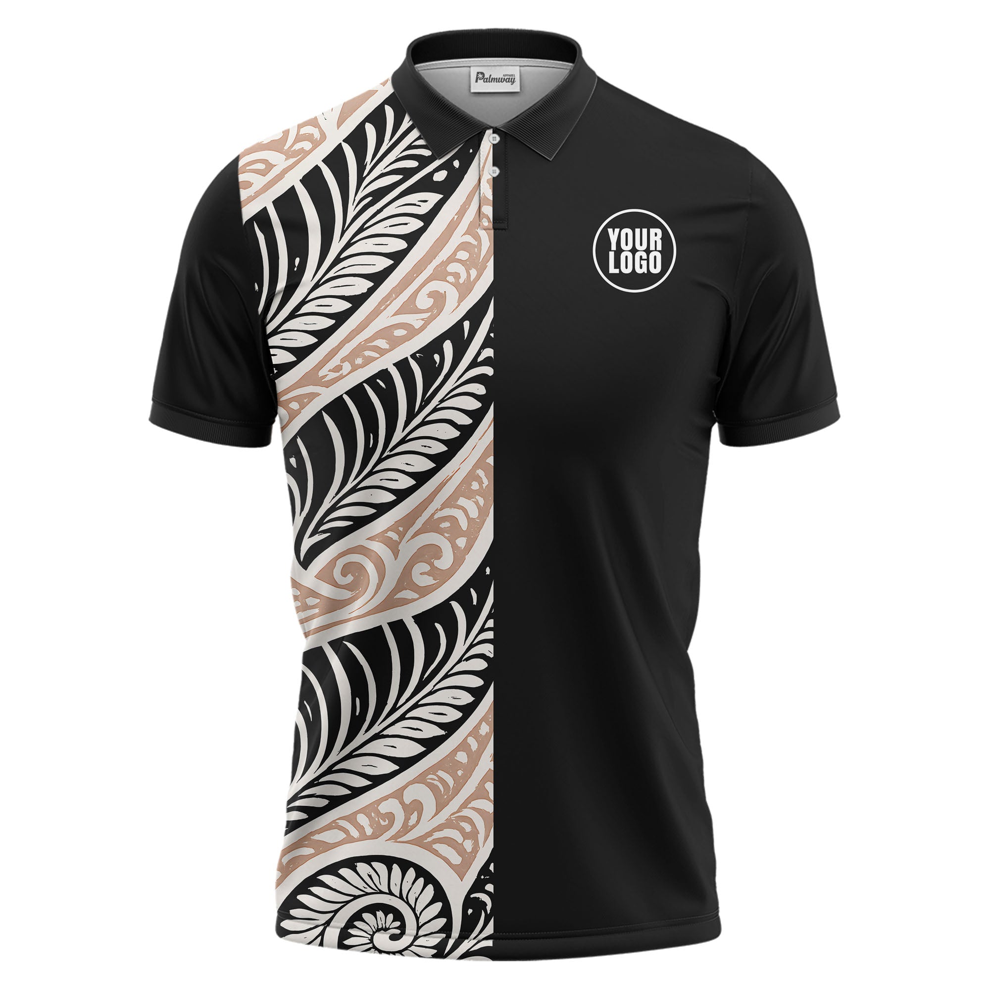 custom multi color tribal geometric curved lines leaf spirals ethnic polo shirt for men