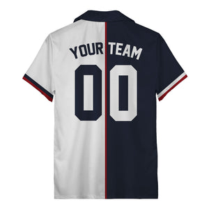 custom name & logo circle navy hawaiian shirt for bowlers