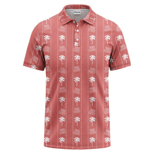 customizable palm trees & logo repeat graphic black white polo shirt