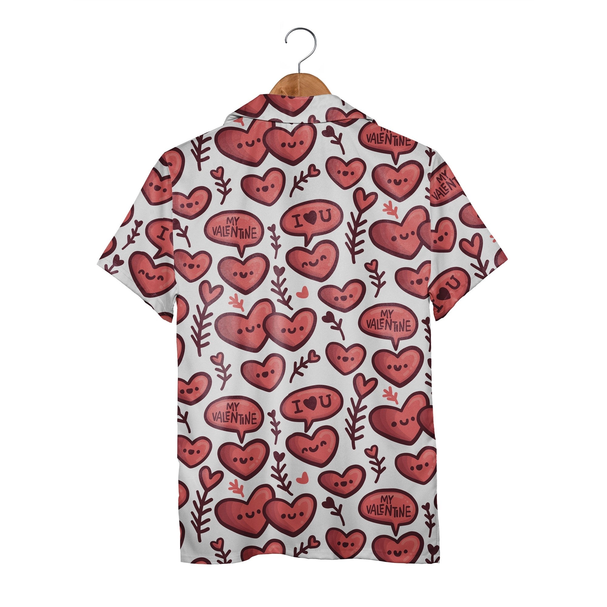 Decorative Hearts Hawaiian Shirt with Floral Patterns and Swirl Designs